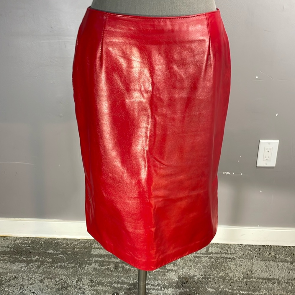 Danier red leather pencil skirt made in Canada